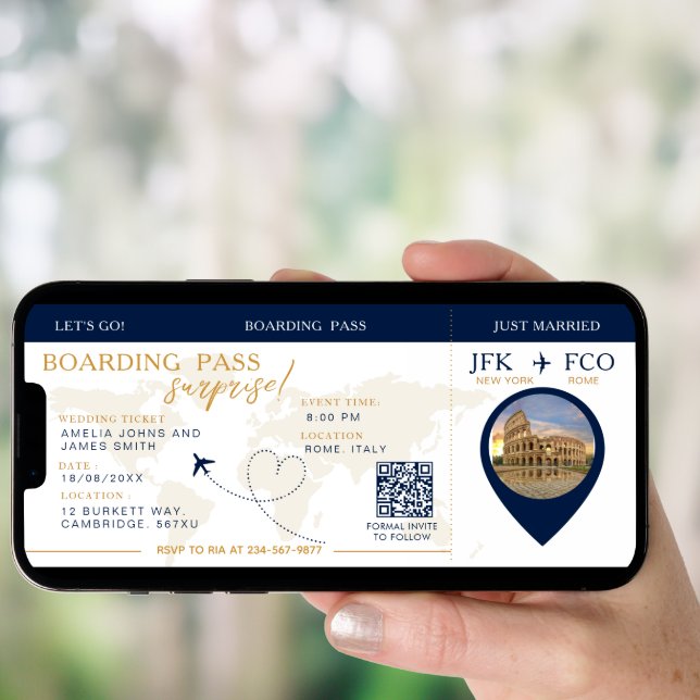 Boarding Pass Surprise Airline Ticket wedding   Invitation (Front Digital)