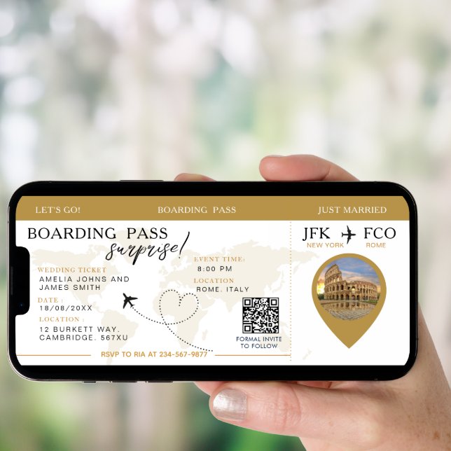 Boarding Pass Surprise Airline Ticket wedding   Invitation (Front Digital)