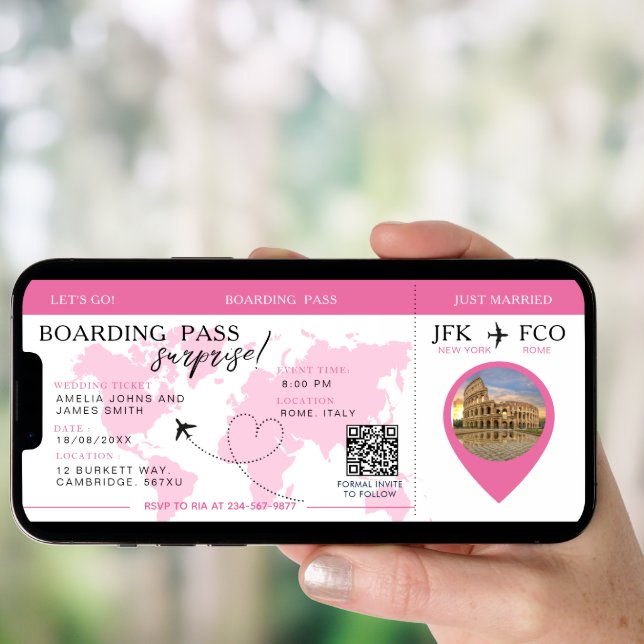 Boarding Pass Surprise Airline Ticket wedding Invitation (Front Digital)
