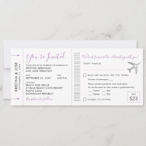 Boarding Pass Ticket All_In_One Invitation Lilac