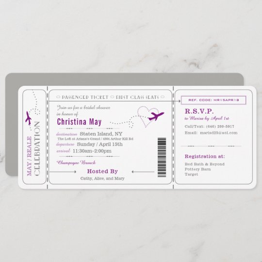 Boarding Pass Ticket Bridal Shower Invitation | Zazzle.com