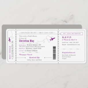 Boarding Pass Ticket Bridal Shower Invitation