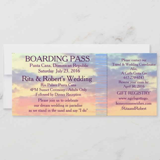 Boarding Pass Ticket | Destination Wedding Invitation (Front)