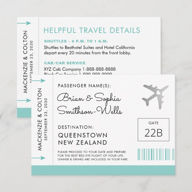 Boarding Pass Ticket Individual Escort Place Cards | Zazzle