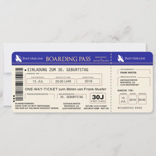 Boarding Pass Ticket Invitational Card Blue Zazzle Com