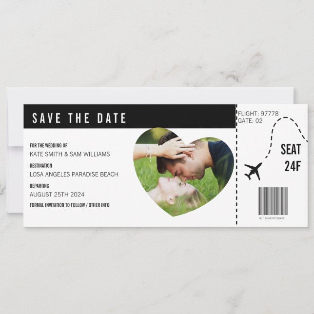 Boarding Pass Ticket Photo Personalized Custom  Save The Date (Front)