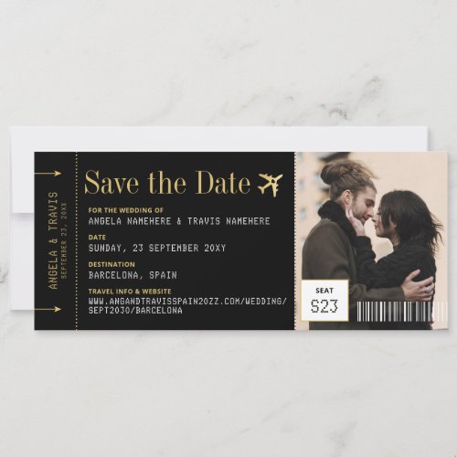 Boarding Pass Ticket Photo Wedding Save the Date 