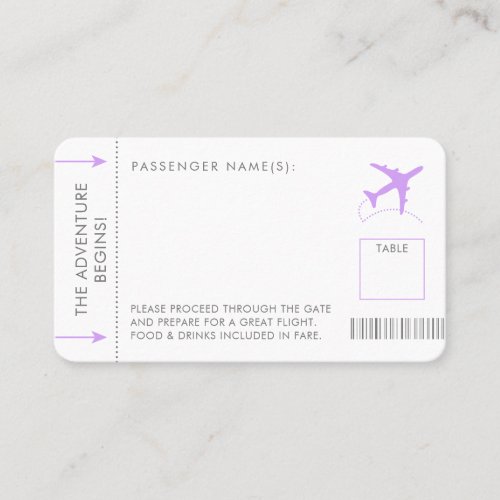 Boarding Pass Ticket Place Card Lilac Purple