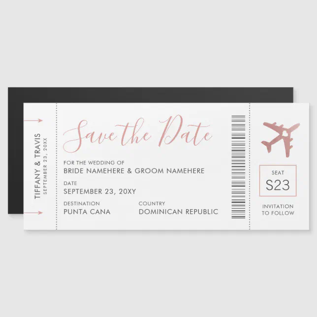 Boarding Pass Ticket Save the Date Magnet Pink | Zazzle