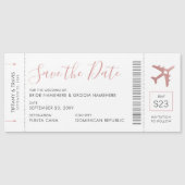 Boarding Pass Ticket Save the Date Magnet Pink (Front)