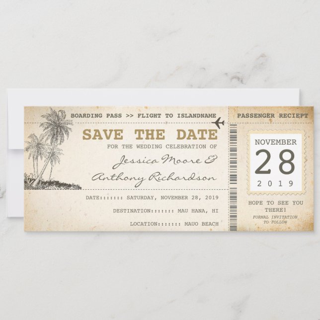 boarding pass tickets for save the date (Front)