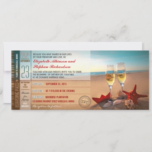 beach wedding invitations - boarding pass tickets