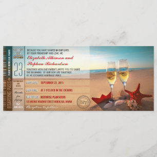 Boarding Pass Tickets Modern Beach Wedding Invitation
