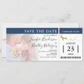Boarding Pass Tickets | Navy Save the Date Photo Invitation (Front)