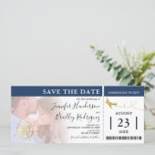Boarding Pass Tickets | Navy Save the Date Photo Invitation (Standing Front)