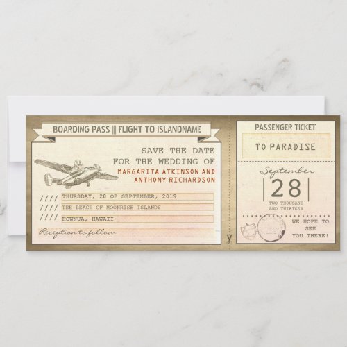 boarding pass tickets _vintage save the date