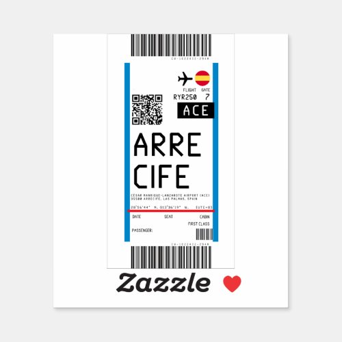 Boarding pass to Arrecife Lanzarote ACE Sticker