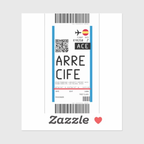 Boarding pass to Arrecife Lanzarote ACE Sticker