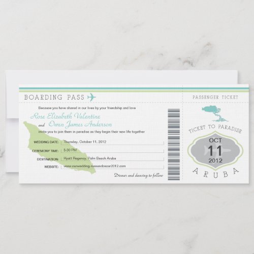 Boarding Pass to Aruba Wedding Invitation