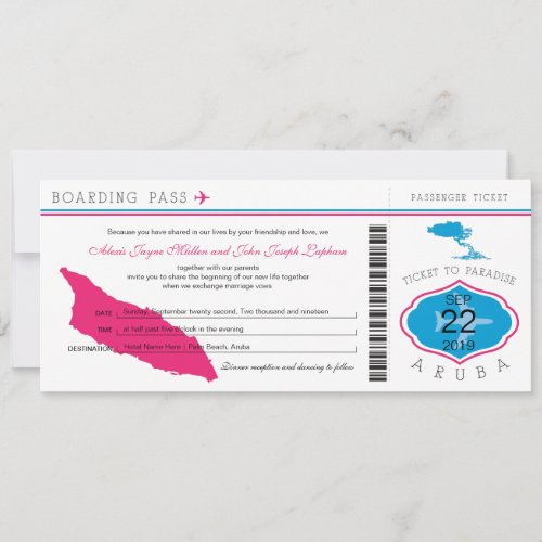 Boarding Pass to Aruba Wedding Invitation