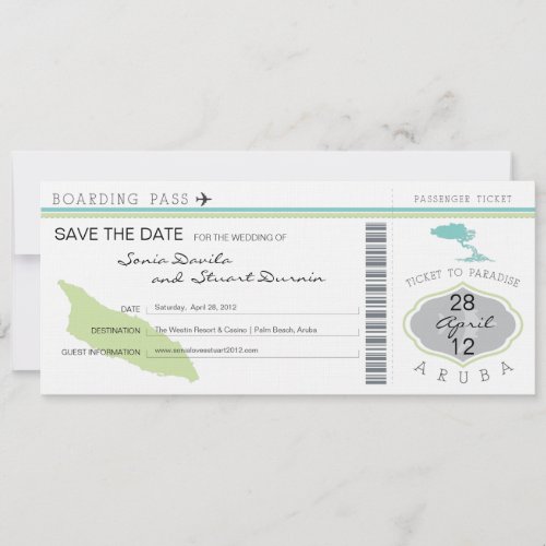 Boarding Pass to Aruba Wedding Invitation