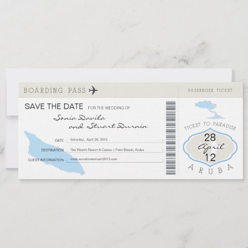 Boarding Pass to Aruba Wedding Invitation