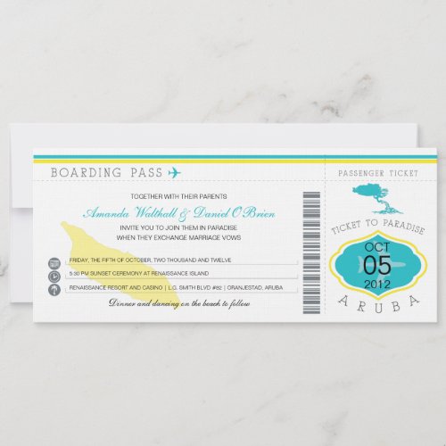 Boarding Pass to Aruba Wedding Invitation