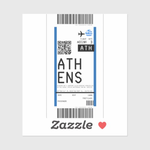 Boarding pass to Athens ATH Sticker