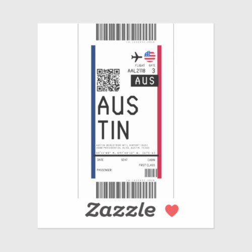 Boarding pass to Austin AUS Sticker