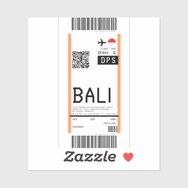 Boarding pass to Bali (DPS) Sticker (Sheet)