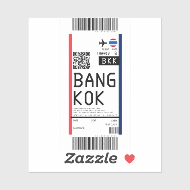 Boarding pass to Bangkok (BKK) Sticker (Sheet)