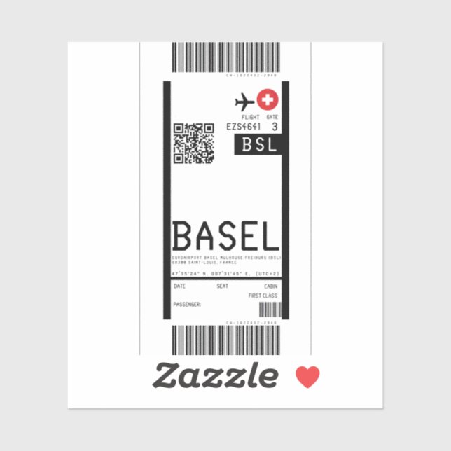 Boarding pass to Basel (BSL) Sticker (Sheet)
