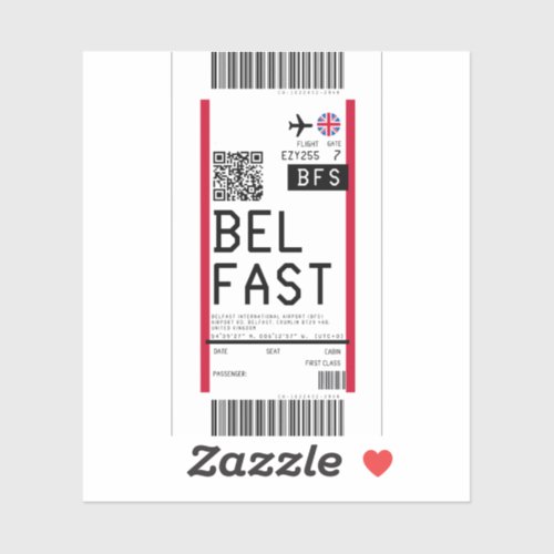 Boarding pass to Belfast BFS Sticker