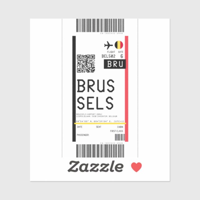 Boarding pass to Brussels (BRU) Sticker (Sheet)