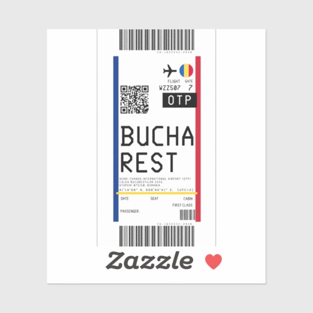 Boarding pass to Bucharest (OTP) Sticker (Sheet)