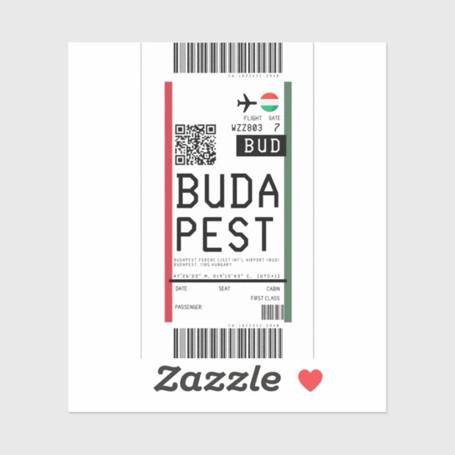 Boarding pass to Budapest (BUD) Sticker (Sheet)