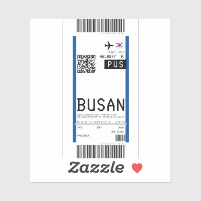 Boarding pass to Busan (PUS) Sticker (Sheet)