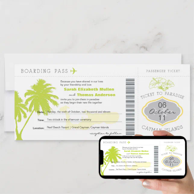 Boarding Pass to Cayman Islands Wedding Invitation | Zazzle