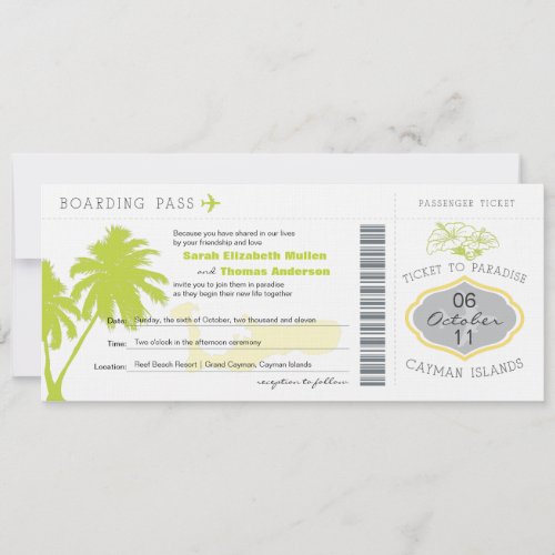 Boarding Pass to Cayman Islands Wedding Invitation