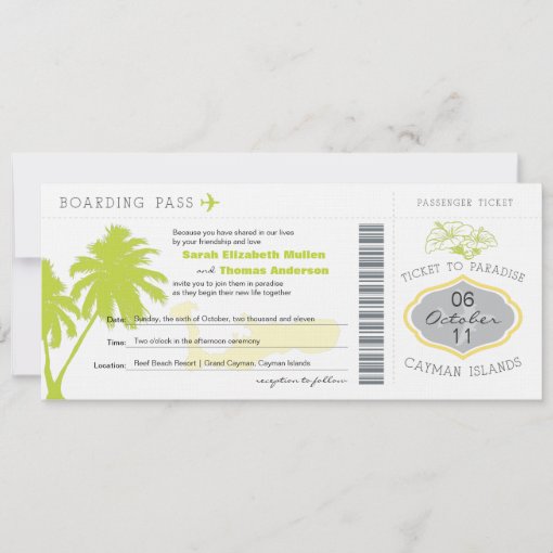 Boarding Pass to Cayman Islands Wedding Invitation | Zazzle