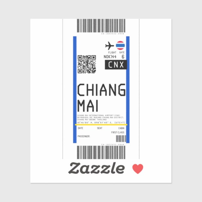 Boarding pass to Chiangmai (CNX) Sticker (Sheet)