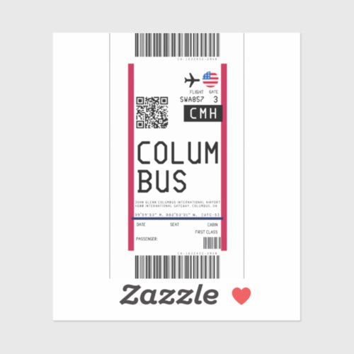 Boarding pass to Columbus CMH Sticker