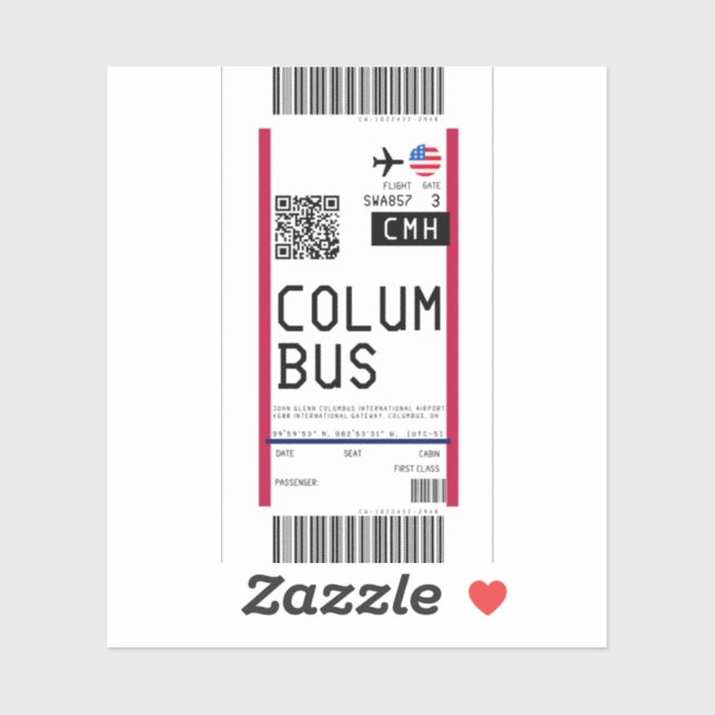 Boarding pass to Columbus (CMH) Sticker (Sheet)