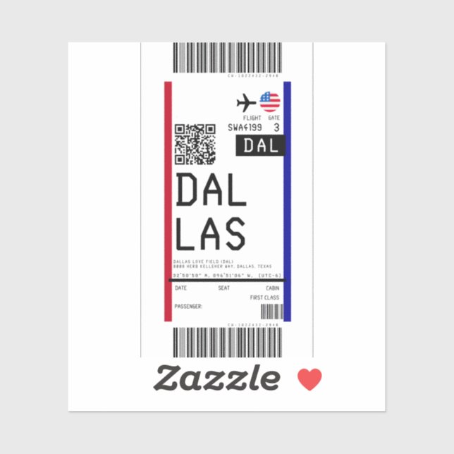 Boarding pass to Dallas (DAL) Sticker (Sheet)