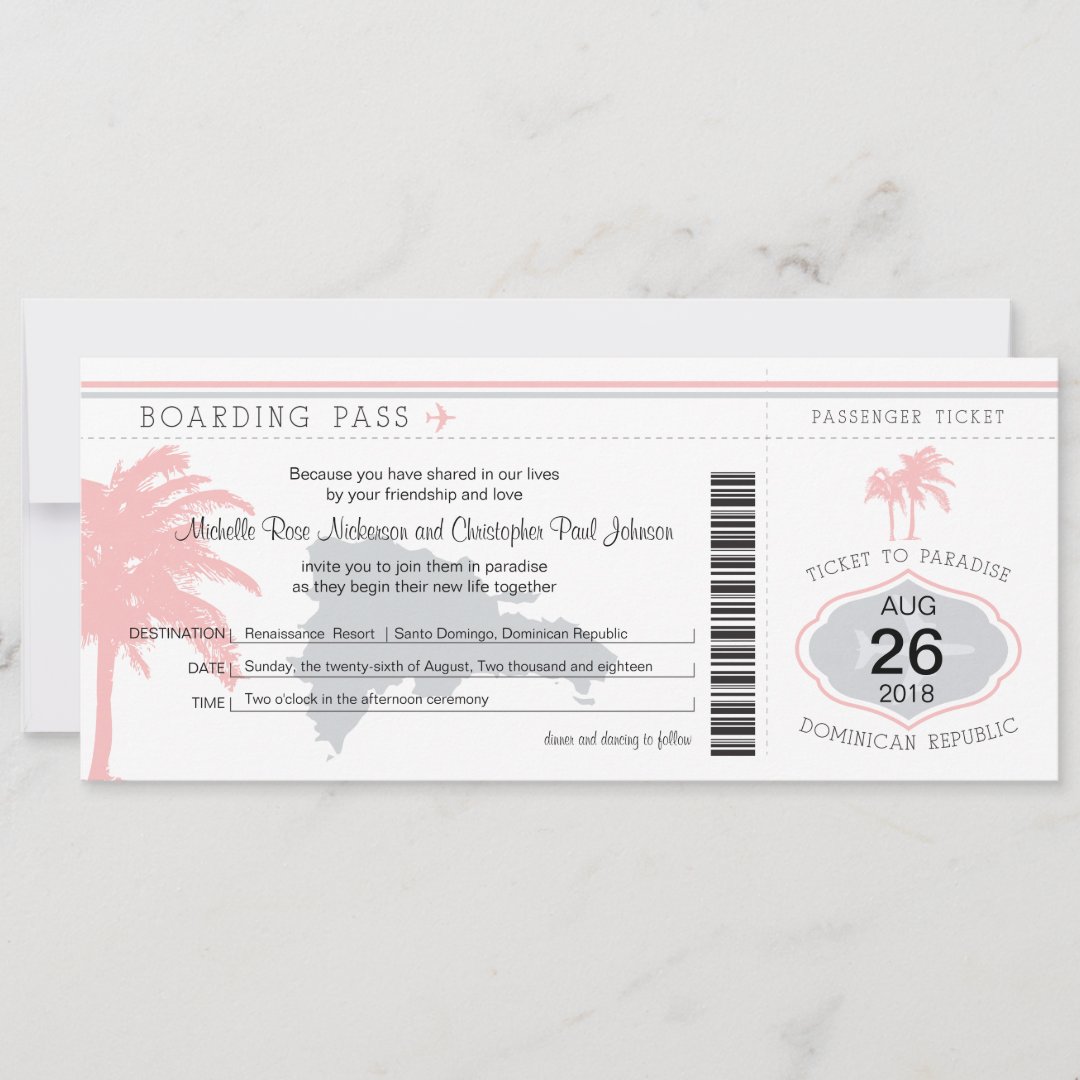 Boarding Pass to Dominican Republic Wedding Invitation | Zazzle