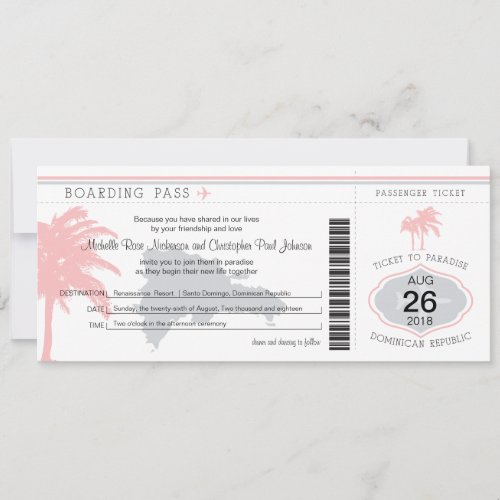 Boarding Pass to Dominican Republic Wedding Invitation