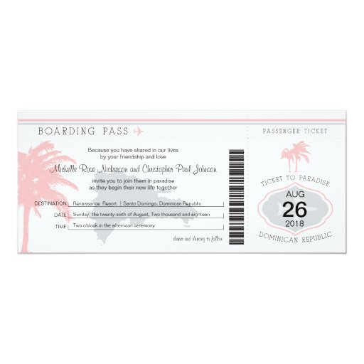 Boarding Pass to Dominican Republic Wedding Custom Invites | Zazzle