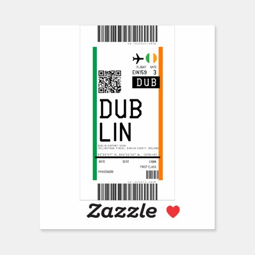 Boarding pass to Dublin DUB Sticker