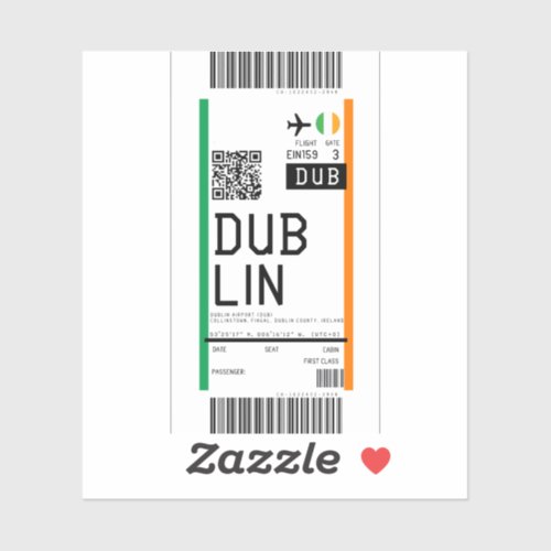 Boarding pass to Dublin DUB Sticker