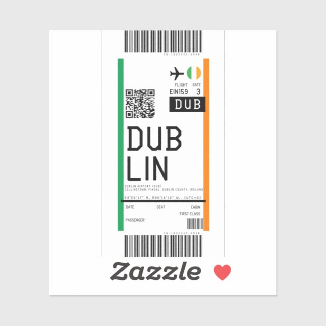 Boarding pass to Dublin (DUB) Sticker (Sheet)